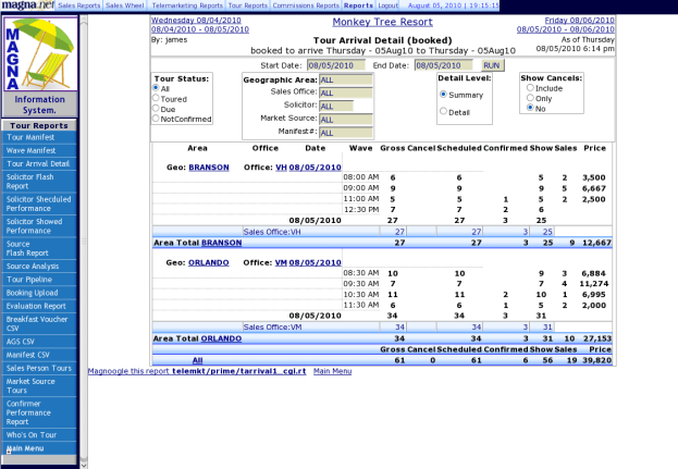 screenshot of Magna Timeshare Software